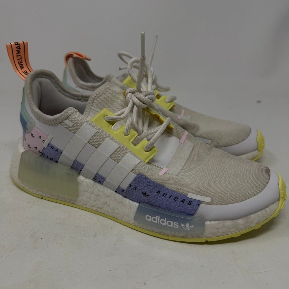 Adidas Sneakers Womens 8.5 NMD_R1 White Yellow Purple Pink Boost EUC